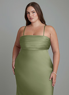 Azazie Saylor Bridesmaid Dresses Garden Sage Mermaid Strapless Stretch Satin Dress image17