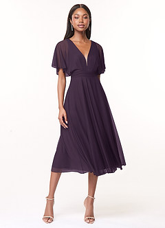 Azazie Tinsley Robes de demoiselle d'honneur Robe Trapèze en Maille Plissée Prune image1