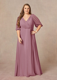 Azazie Bronwyn At-home Try On Dresses Vintage Mauve A-Line V-Neck Ruched Chiffon Dress image6