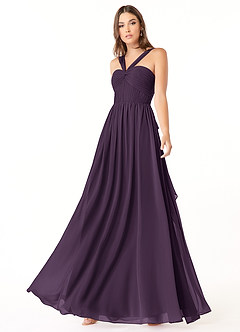 Azazie Dionne Bridesmaid Dresses Plum A-Line Corset Chiffon Dress image4
