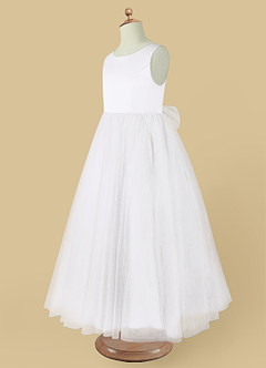 Azazie Muni Flower Girl Dresses White A-Line Bow Tulle Dress image5