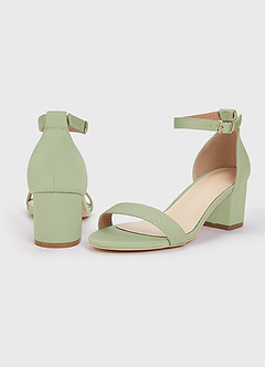 front Matching Color Stretch Satin One Strap Buckle Block Low Heel Sandals