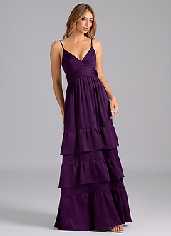 Azazie Nathalia Bridesmaid Dresses Grape A-Line Pleated Stretch Satin Dress image1