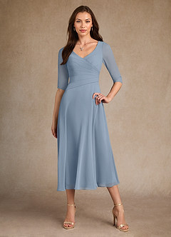 Azazie Durant Mother of the Bride Dresses Dusty Blue A-Line Pleated Chiffon Dress image4