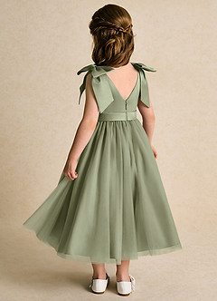 Azazie Serene Flower Girl Dresses Pistachio Ball-Gown Bow Matte Satin Dress image3