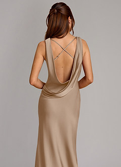 Azazie Cheryl Robes de demoiselle d'honneur Robe Sirène en Satin extensible Taupe image2