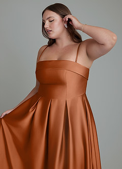 Azazie Lucienne Bridesmaid Dresses Copper A-Line Strapless Stretch Satin Convertible Dress image14