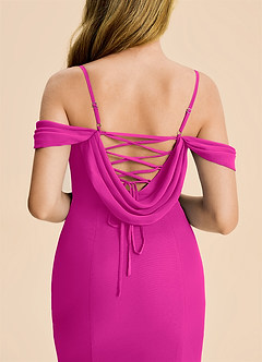 Azazie Nira Junior Vestido Fucsia de Gasa de Corte Sirena con Drapeado image7