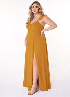 Azazie Everett Bridesmaid Dresses Butterscotch A-Line V-neck Ruched Chiffon Dress image8