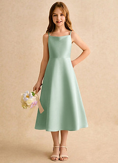 Azazie Jaella Sukienki dla dziewczynek sypiących kwiaty Linia A Pofałdowany Matowy satynowy Długość herbaty Sukienka image5