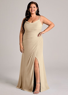 Azazie Deandra Bridesmaid Dresses Champagne Mermaid Pleated Chiffon Dress image9