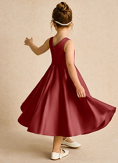 Azazie Hermia Flower Girl Dresses Rust A-Line Sleeveless Matte Satin Dress image5
