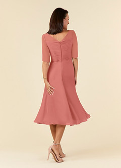 Azazie Naomi Mère de la mariée Robes Robe Trapèze en Mousseline de soie Col bateau plissé Rose Saumon image2