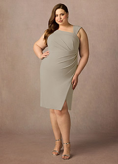 Azazie Cecily Final Sale Taupe Sheath Stretch Crepe Dress image6