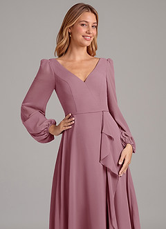 Azazie Simone Bridesmaid Dresses Vintage Mauve A-Line Long Sleeve Chiffon Dress image7