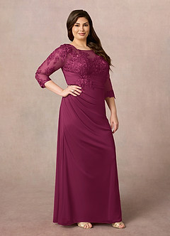 Azazie Fatemah Kleider für die Brautmutter Meerjungfrau-Linie Schaufel Spitze Spitze Kleid Maulbeerrot image8