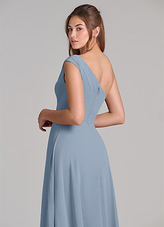 Azazie Melanie Jurken voor bruidsmeisjes Jurk van Chiffon met A-Lijn Off the Shoulder Stoffig Blauw image2