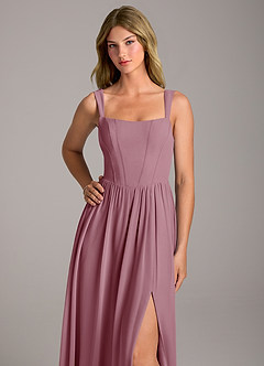 Azazie Rosaline Bridesmaid Dresses Vintage Mauve A-Line Side Slit Chiffon Dress image2