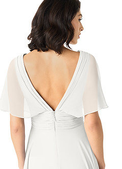 Azazie Pamela Robes de demoiselle d'honneur Robe Trapèze en Mousseline de soie Col V plissé Blanc image8