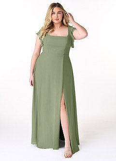 Azazie Bondi Bridesmaid Dresses Pistachio A-Line Ruffled Chiffon Dress image7