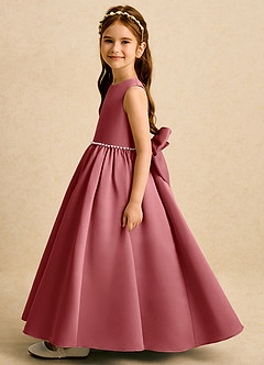 Azazie Daisies Robe Demoiselle D'honneur Fillette Robe Princesse en Mat Satiné Arc Antique Rose image4