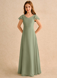 Azazie Nari Girls Formal Blumenmädchenkleider A-Linie mit ärmel Chiffon Kleid Pistazie image6