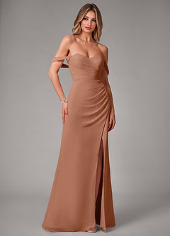 Azazie Haisley Bridesmaid Dresses Bronzer Sheath Off the Shoulder Chiffon Convertible Dress image3