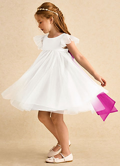 Azazie Munchkin Abiti da Ragazza di Fiori Abito A-Line in Tulle Fiocco Avorio Fucsia image5