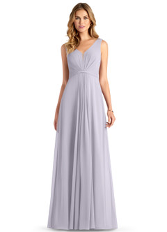 Azazie Gina Bridesmaid Dresses Fog A-Line V-Neck Pleated Chiffon Dress image3