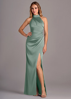 Azazie Jemma Brautjungfernkleider Etui Plissee Stretch-Satin Kleid Silberner Salbei image4