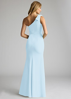Azazie Rinna At-home Try On Dresses Sky Blue Mermaid One Shoulder Stretch Crepe Dress image2