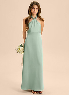 Azazie Beah Junior Agave A-Line Pleated Stretch Satin Dress image4