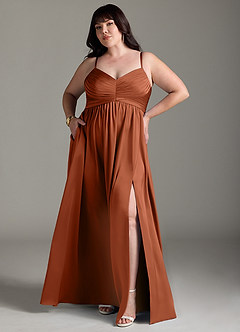 Azazie Alia Bridesmaid Dresses Cedar Rose A-Line Pleated Stretch Satin Dress image8