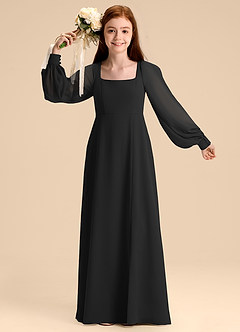 Azazie Bondi Junior Black A-Line Blouson Chiffon Dress image7