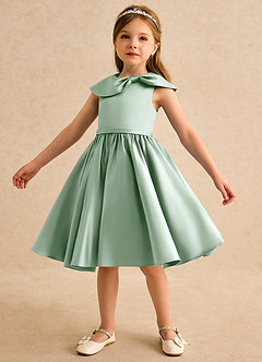 Azazie Acorn Flower Girl Dresses Agave A-Line Pleated Matte Satin Dress image6