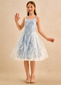 Azazie Cubbie Girls Formal Flower Girl Dresses Dusty Blue A-Line Lace Dress image5