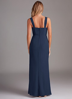 Azazie Denice Bridesmaid Dresses Dark Navy Sheath Pleated Chiffon Dress image2