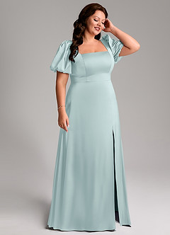 Azazie Fyona Bridesmaid Dresses Mist A-Line Pleated Stretch Satin Dress image6