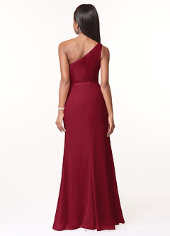 Azazie Liza Bridesmaid Dresses Burgundy Mermaid One Shoulder Chiffon Dress image2