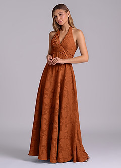 Azazie Tessie Brudtärnklänningar Klä av A-Linje i Blommig Utbrändhet Plisserad Bränd Apelsin image4