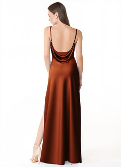 Azazie Alaija Robes de demoiselle d'honneur Robe Sirène en Satin extensible Fente Latérale Cannelle image4