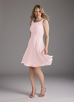 Azazie Shirley Mother of the Bride Dresses Blushing Pink A-Line Scoop Pleated Chiffon Dress image4