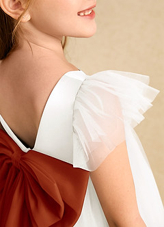 Azazie Munchkin Flower Girl Dresses Ivory Paprika A-Line Bow Tulle Dress image6
