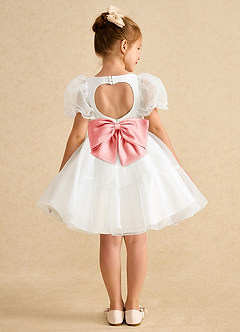 Azazie Debbie Abiti da Ragazza di Fiori Abito Principessa in Organza Scollo a Cuore Avorio Corallo image1