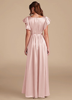 Azazie Daphne Modest Bridesmaid Dresses A-Line Ruched Metallic Satin Floor-Length Dress image2