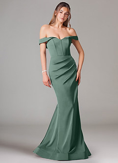 Azazie Everly Bridesmaid Dresses Eucalyptus Mermaid Off the Shoulder Stretch Satin Convertible Dress image1