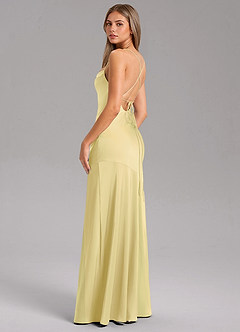 Azazie Grata Bridesmaid Dresses Lemon Sorbet Sheath Side Slit Stretch Satin Dress image7