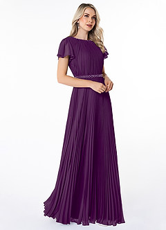 Azazie Kara Modest Bridesmaid Dresses A-Line Pleated Chiffon Floor-Length Dress image3