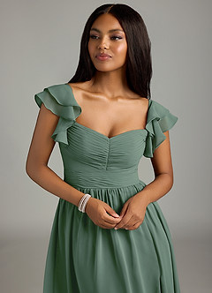 Azazie Anaya Brautjungfernkleider A-Linie Plissee Chiffon Kleid Eukalyptus image6