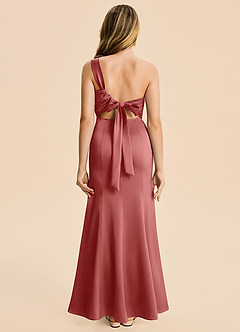 Azazie Ren Junior Robe Trapèze en Satin extensible Plissé Antique Rose image1